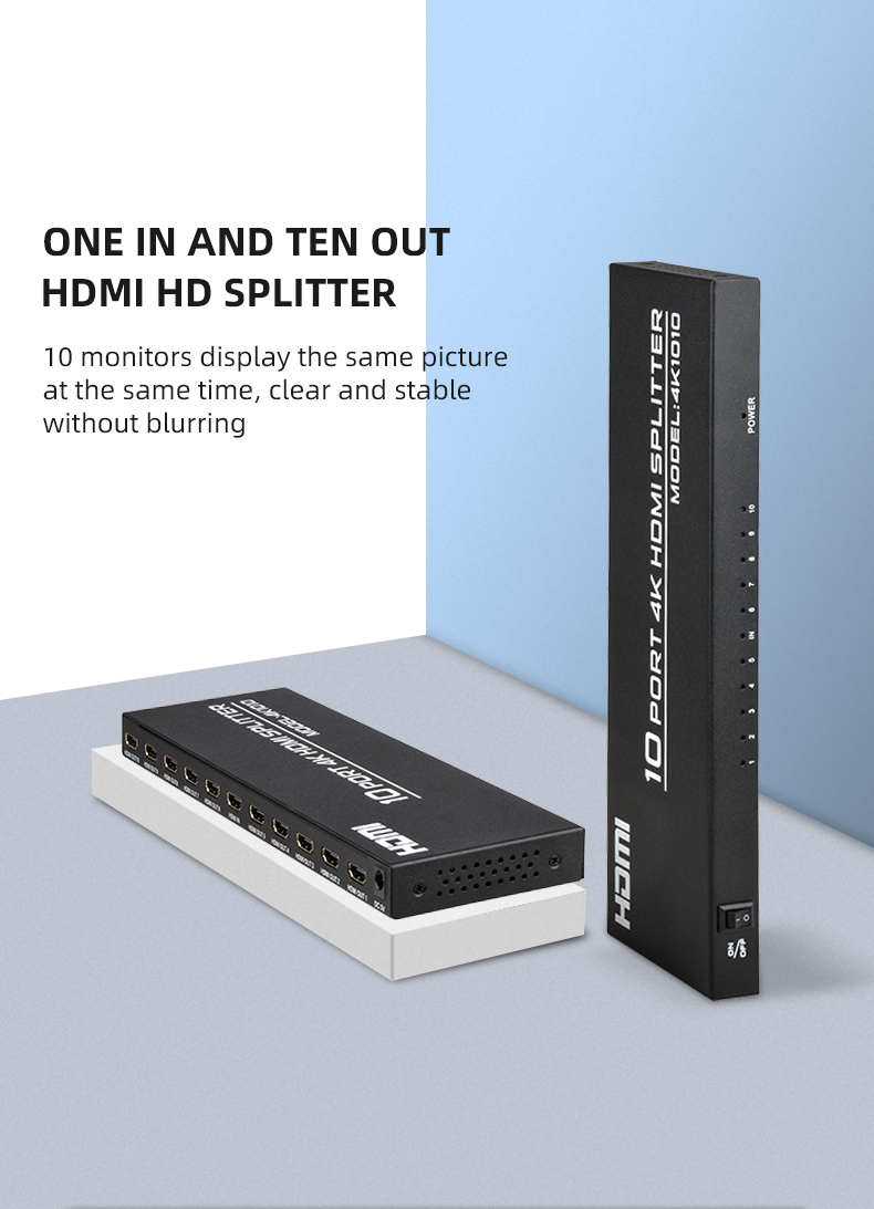 1X10 HDMI Splitter, 1 in 10 out for 4K 30Hz, Mirror Content to 10 Displays Simultaneously Easy Setup