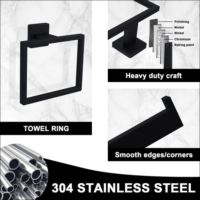 Matte Black Bathroom Accessory Kit for Commercial and Household Use