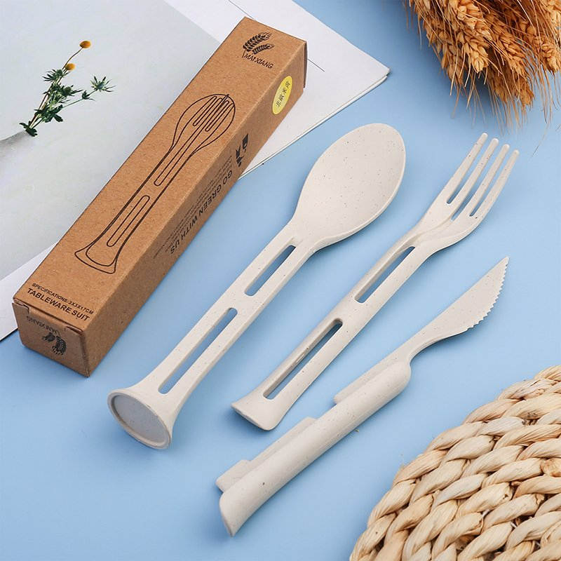 Nordic Style Wheat Element Cutlery 3-in-1 Portable Children's Plastic Cutlery Knife