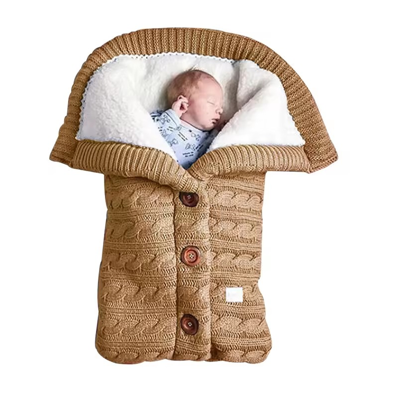 Thick Fleece Double Layers Knitted Newborn Swaddle Blankets Baby Stroller Wraps Infant Sleeping Bag for Winter