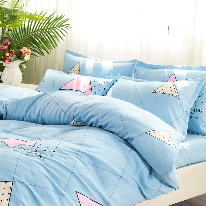 Custom Korean Style Home Bedding Four Sets 100% Cotton Feel Flat Sheet, Quilt Cover, Bed Linen with Pillow Case