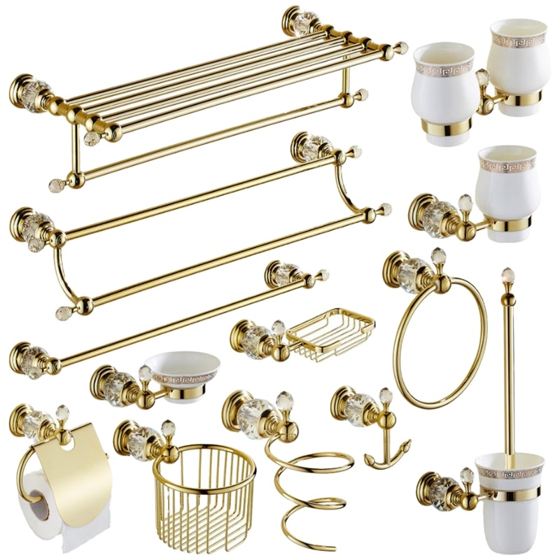 Gold Crystal Towel Rack European Bathroom Hooks Hardware Suite Brass Bathroom Accessories