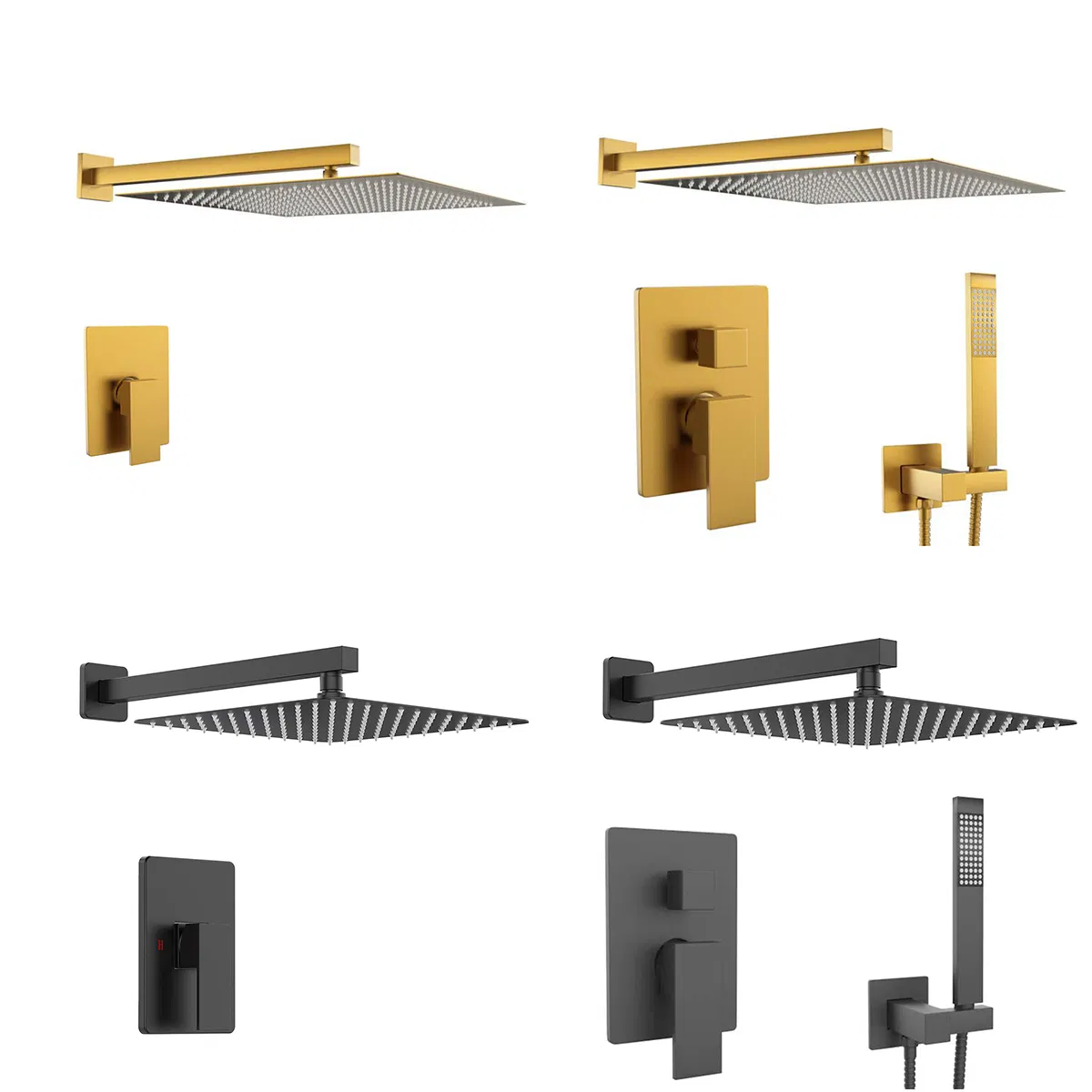 Aquacubic 12 Inch Wall Mounted Dual Handle Shower Set Contain Shower Faucet Mixer and Brush Gold Trim Kit