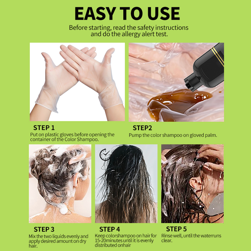 OEM Black Hair Dye Shampoo Natural Herbal 500ml Cover Gray Hair