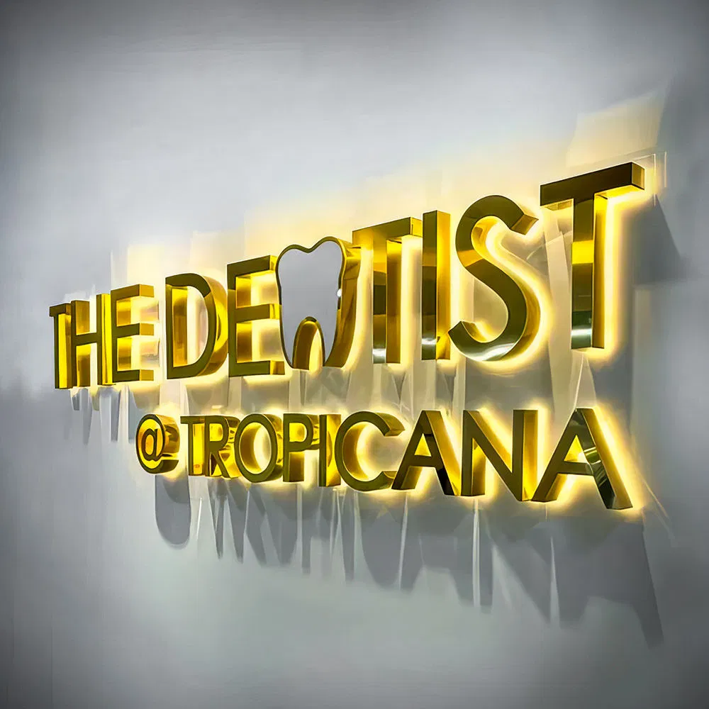 Chinahoo Customized Signs Mirror Gold Wall Sign LED Logo Signboard LED Store Building Open Sign for Business