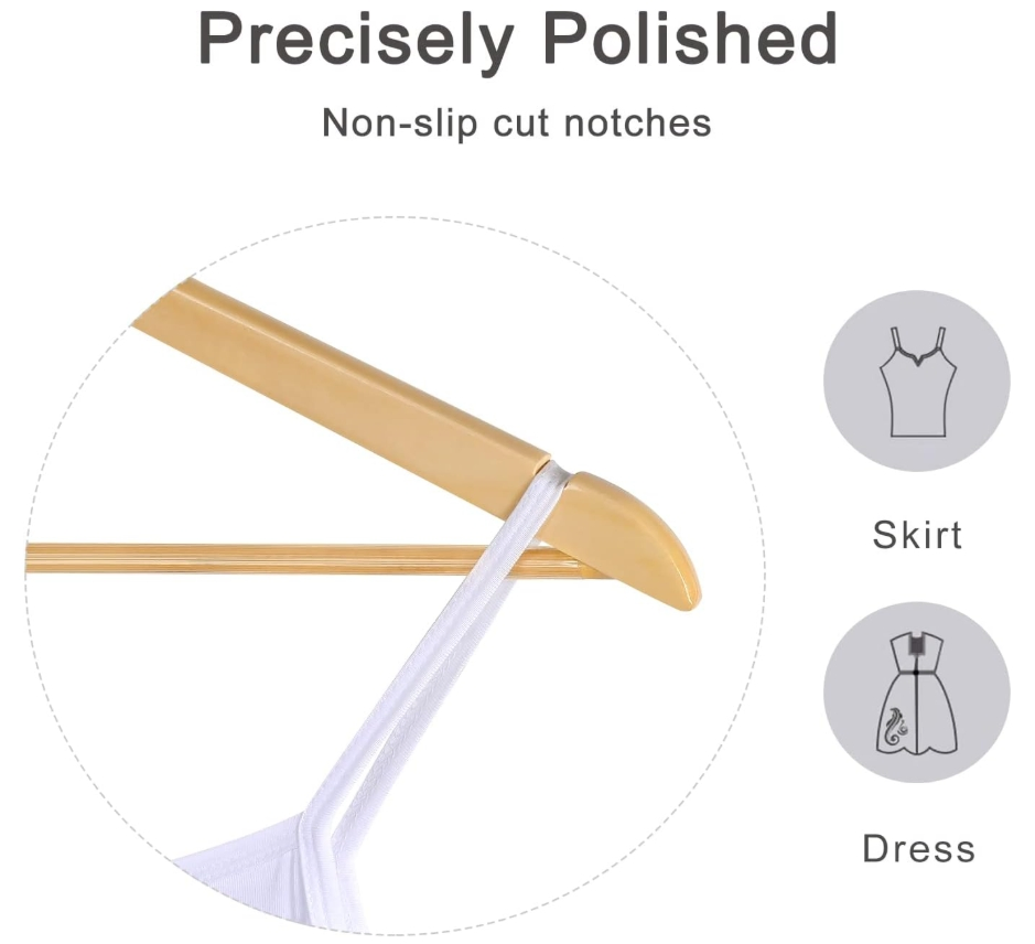 10PCS Set Wooden Hangers Natural Durable Coat Hanger with 360-Degree Rotatable Hook