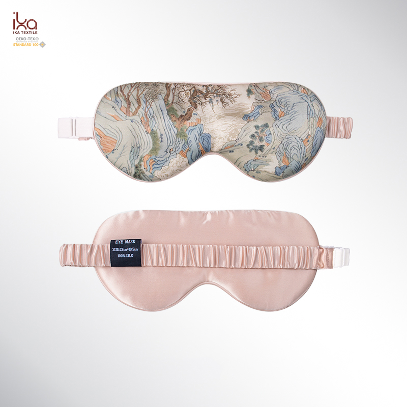 Print Wholesale Custom Weighted Cool Black Gold Blue Best Travel Sleep Adjustable Satin 6A Mulberry Silk Eye Mask for Sleeping