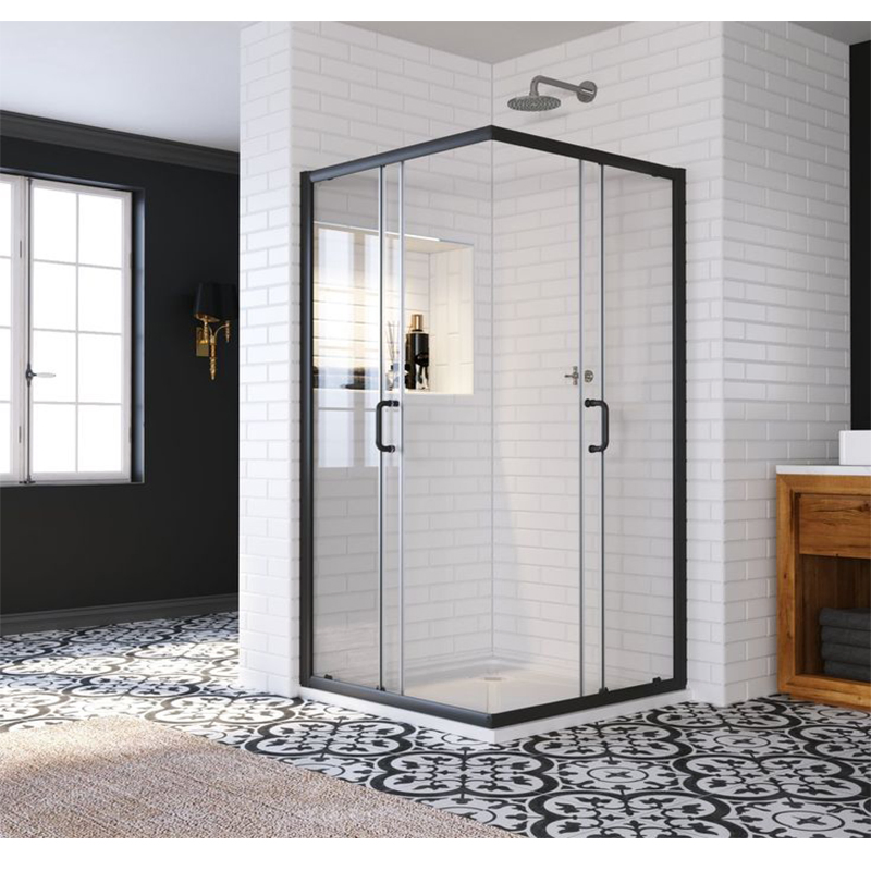 Eco-Friendly Shower Door Sliding Shower Room Black Frame with D Shape Handle