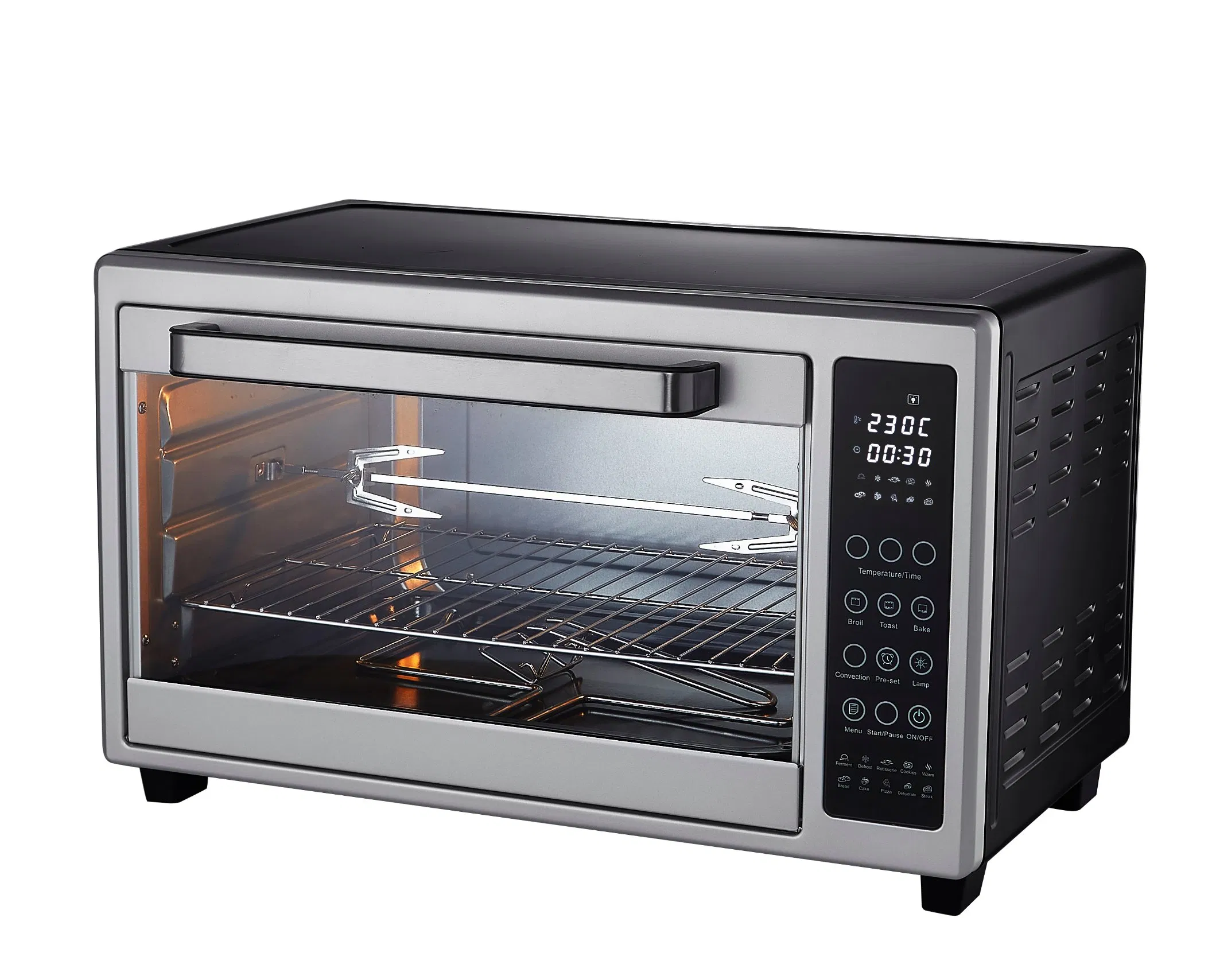 Electric Digital Grill Toaster Oven Rotisserie 120 Minutes Baking Roasting Circulating Air Touch Control