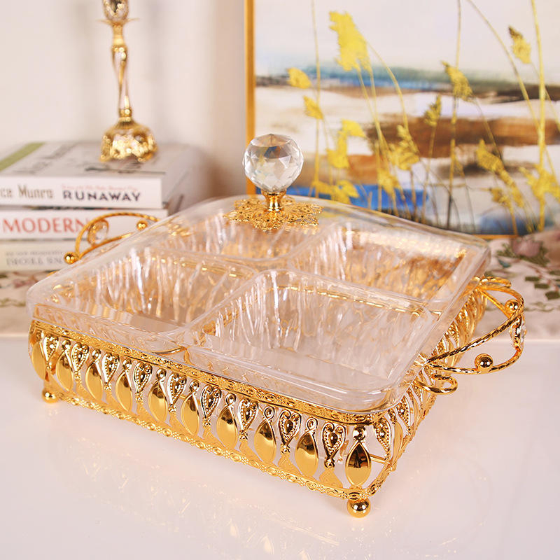 Elegant Customized Gold Plated Candy Tray with Plastic Bowl Set