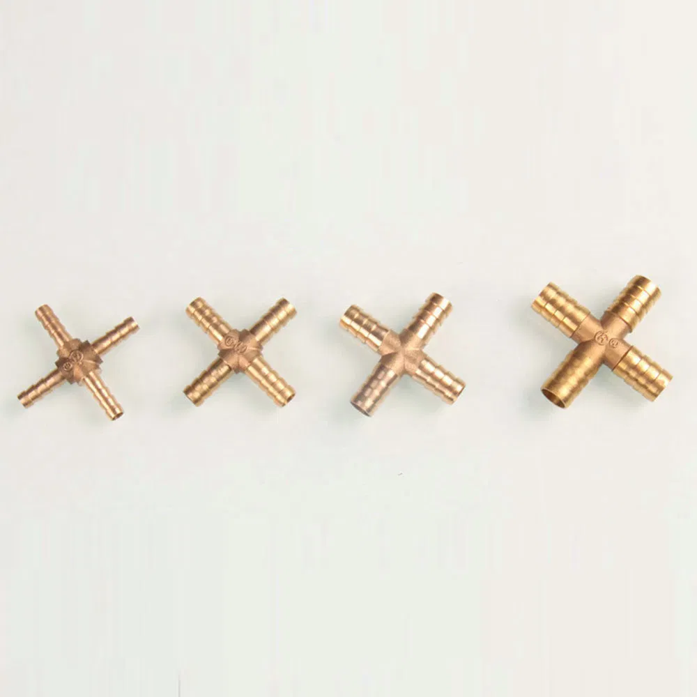 4 Way Brass Hose Barbd Cross Fitting Pipe Fitting for PVC Pipe