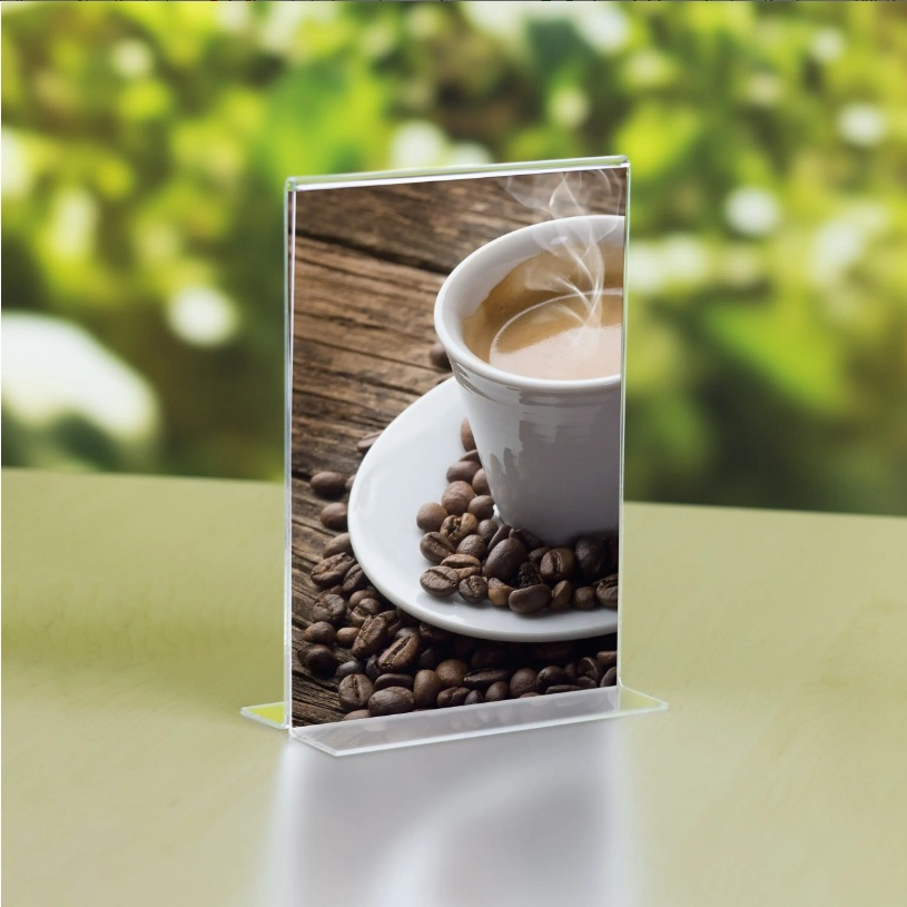 Acrylic Menu Card Holder ""T Shape"" A4, Crystal Clear, Advertising Standsmenu Holders & Stands for Tables Single Sided Sign Holders