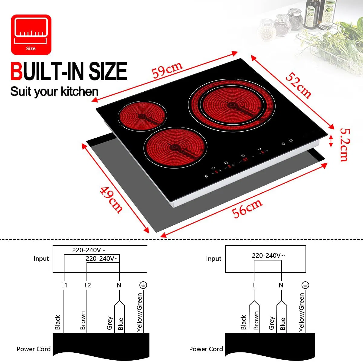 60CM Ceramic hob with 3 hobs/cooking zone with CB and CE certification