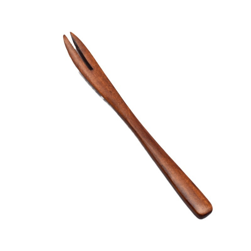 Wood Two-Tine Fruit Fork, Dessert Fork for Ice Cream Cake