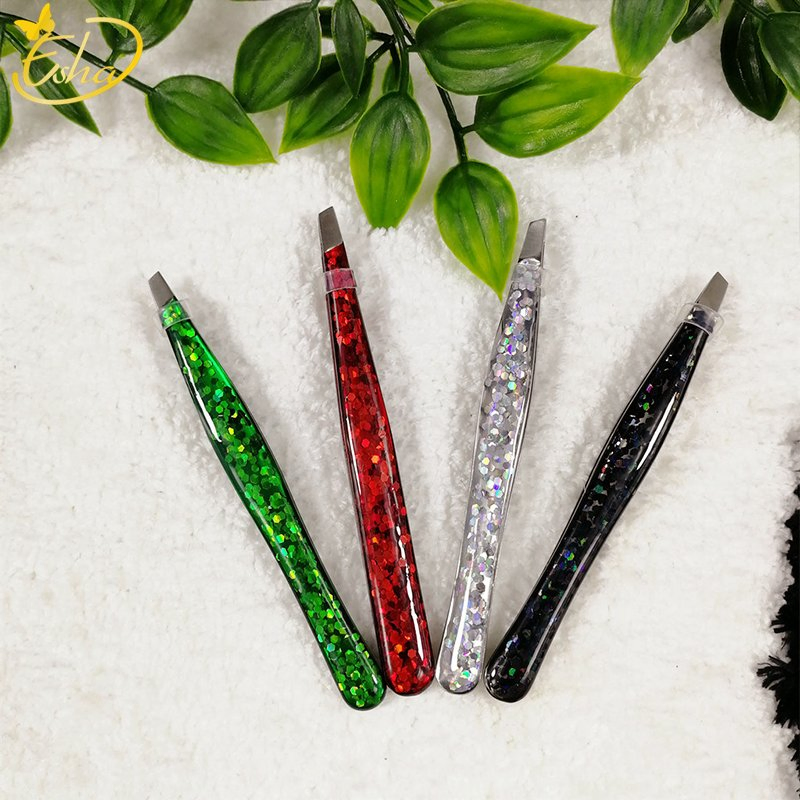 Professional Colorful Shinnning Epoxy Slant Tip Eyebrow Tweezer