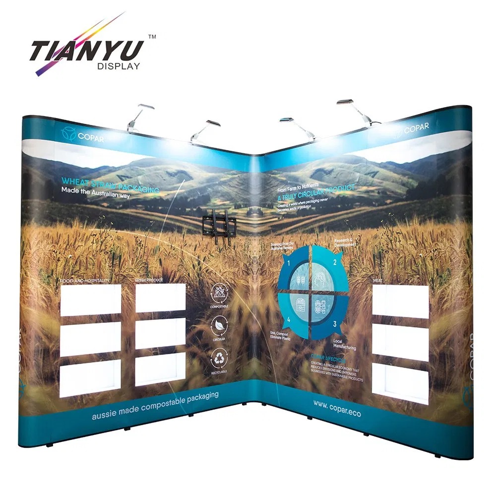 Tianyu 10X20 Popup Aluminum PVC Backdrop Trade Show Banner Display Stand with Spotlight