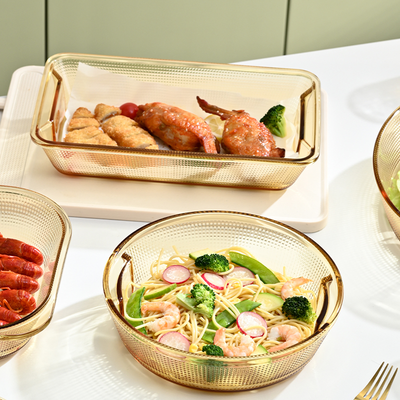 Diamond Round Square Shape Colored Bakeware Glass Bake Pan for Food Fish Fruit Sala Kitchen Supplies Vegetable Salad