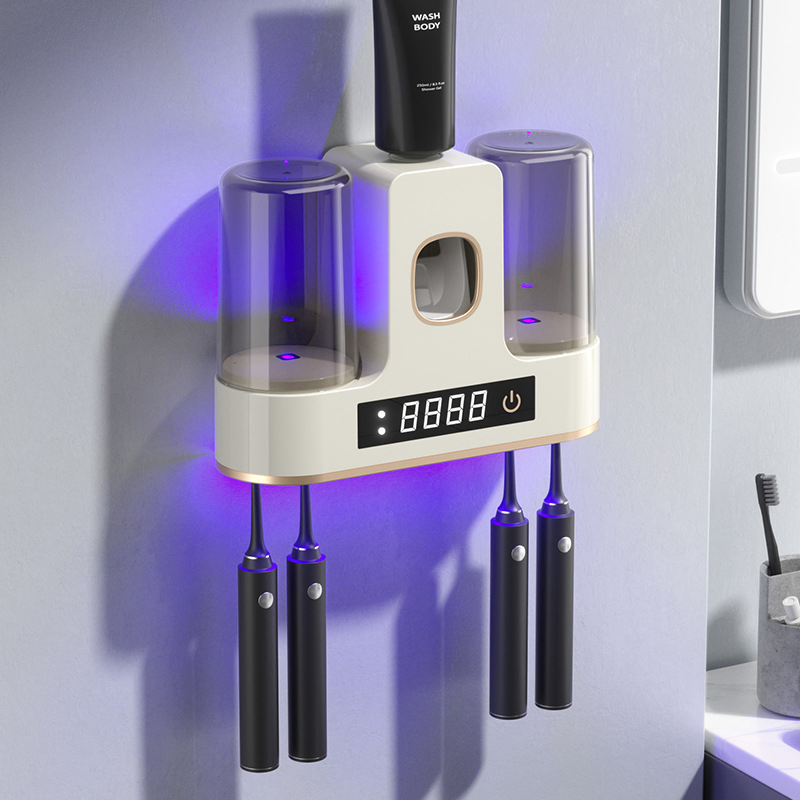 Bathroom UV Disinfection and Drying Smart Toothbrush Holder Rechargeable Punch-Free Toothbrush Rack Toothpaste Dispenser