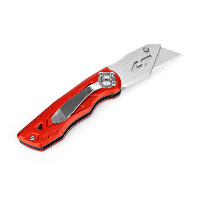 Kp014A Quick-Change Folding Utility Art Knife Lightweight Aluminum Body Red