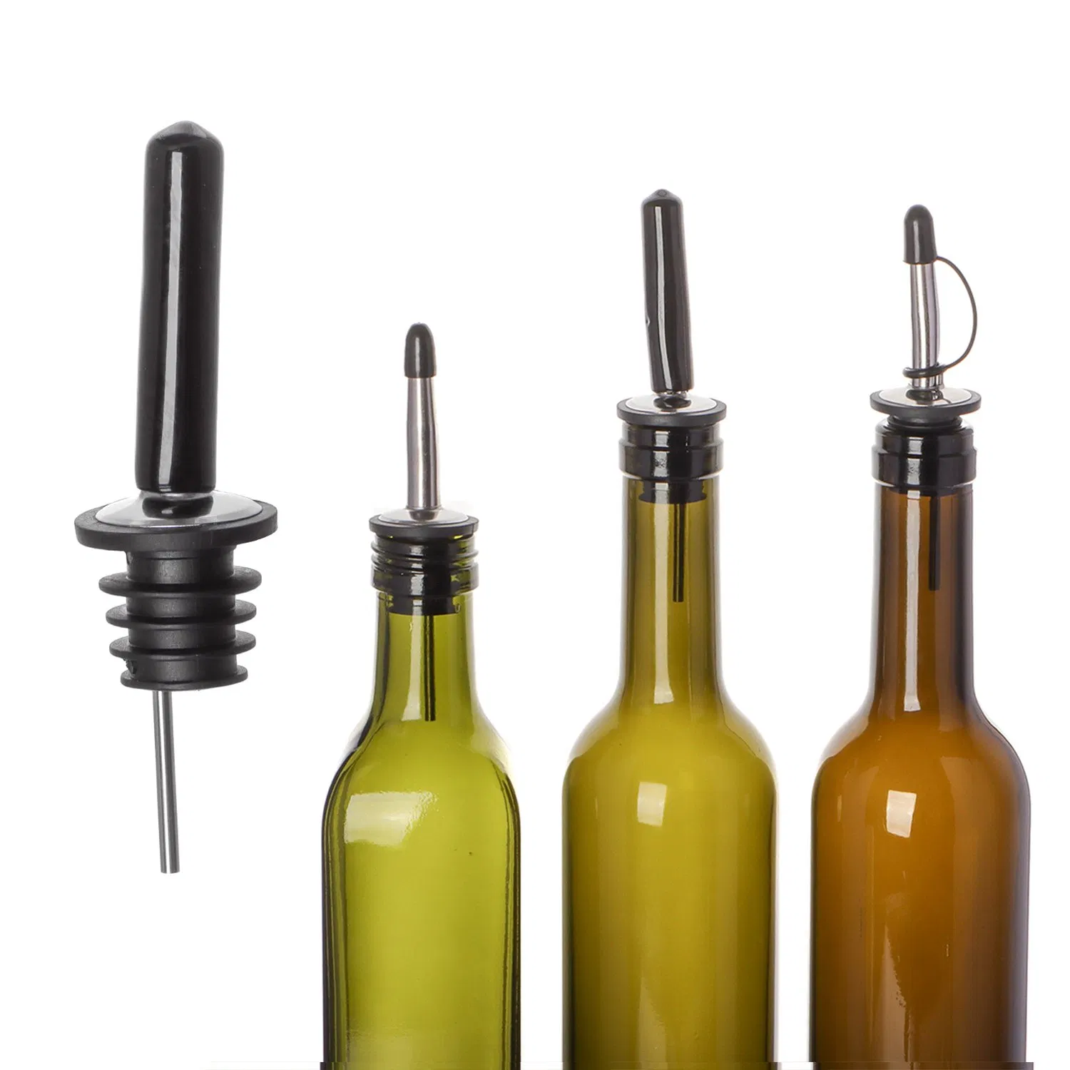 Custom Design Tapered Stopper Spout Wine Pourer Metal Stainless Steel Oil Bottle Pourer with TPE Cover