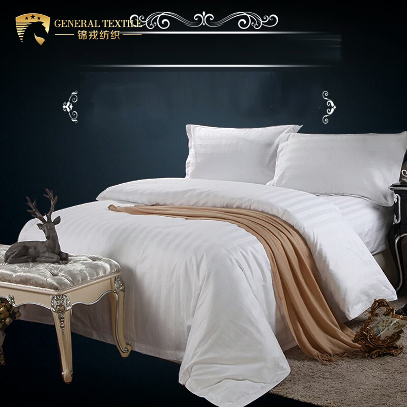 100% Cotton Satin White Hotel Pillow Cover Cotton Bed Set