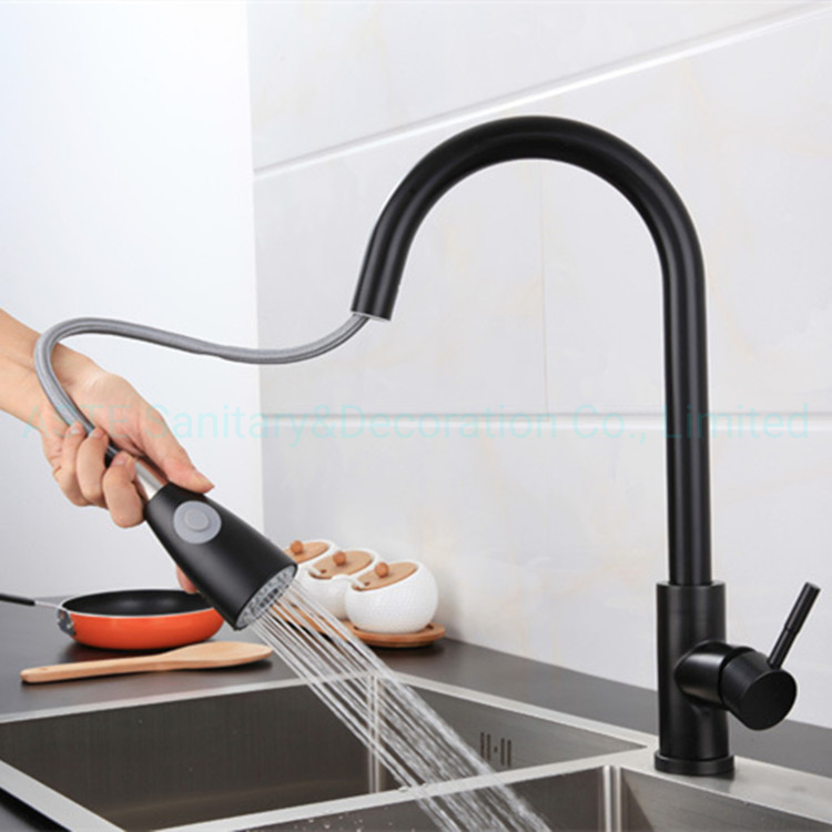 Pull out Satin Finish with Heated or Normal Temp Water Outflow 360 Degree Swivel Single Handle Stainless Steel Kitchen Mixer Faucet Tap for Pokf32011