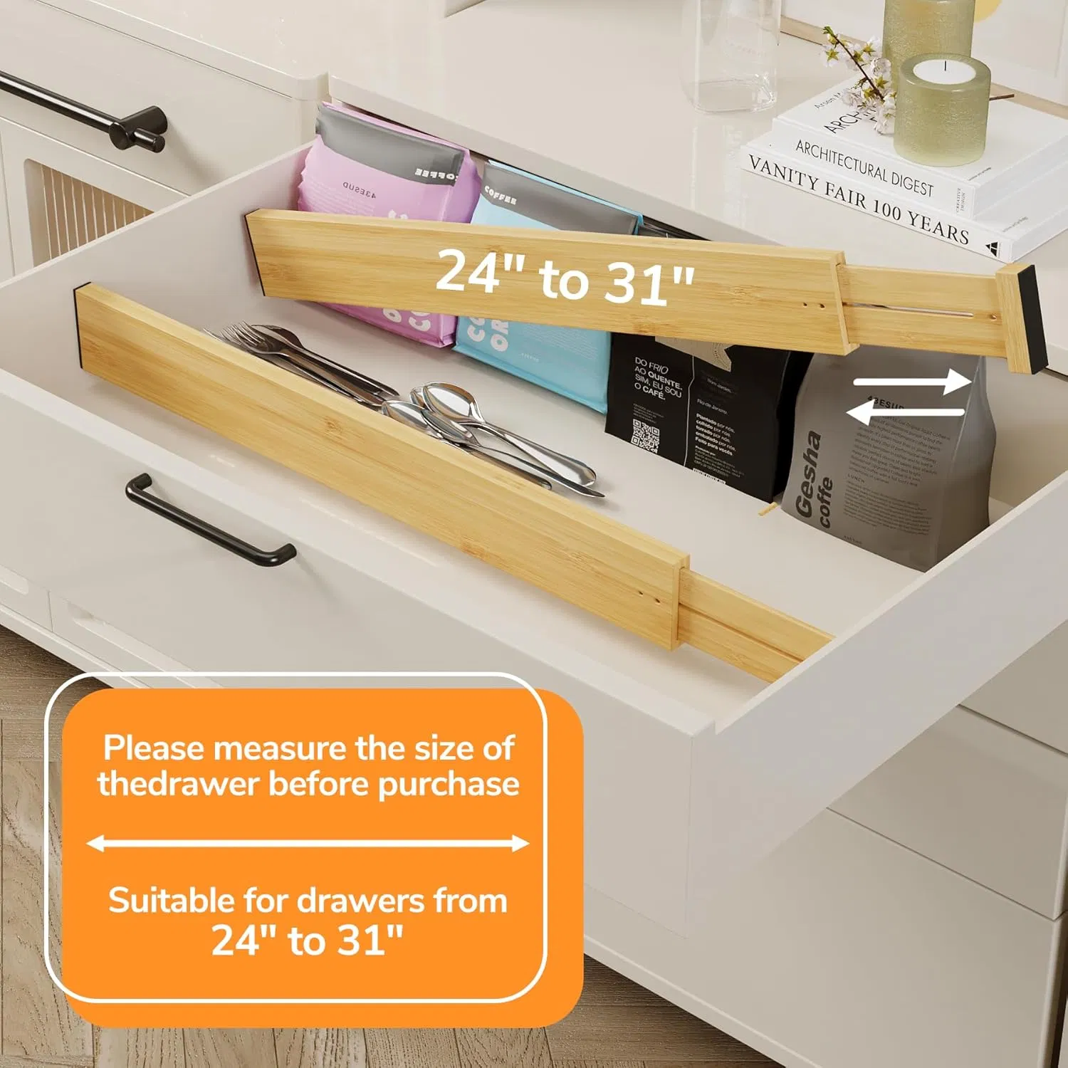 Bamboo Made Adjustable Length Drawer Sorting Divider