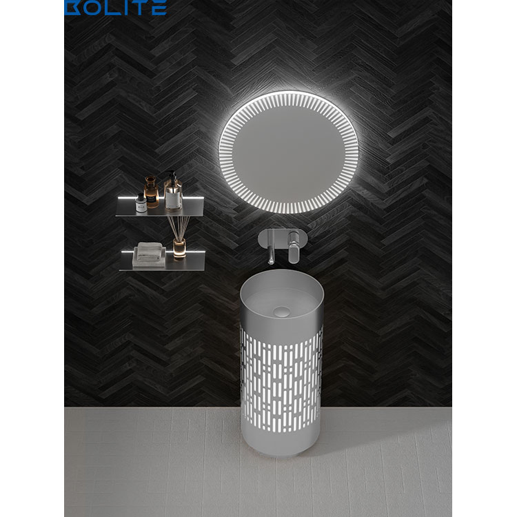 Modern One Piece Cylindrical Freestanding Sink Solid Surface Bathroom Stainless Steel Pedestal Basin