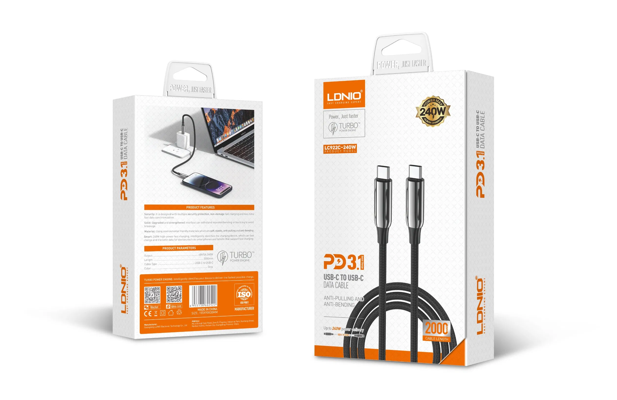 Ldnio 240W USB C Data Cable, Pd3.1 E-Marker Chip Type C Charger Cable for Samsung Huawei Xiaomi Samsung iPhone Cable Cabo De Dados Mobile Phone Cable