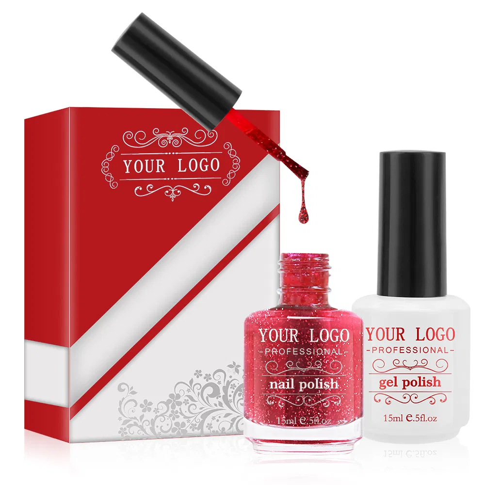 Red Color Glitter Nail Dipping Powder Match Gel Polish and Nail Lacquer