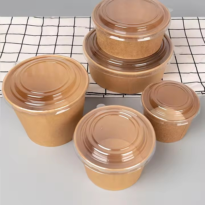 Hot Sale Cheap Customized Logo Salad Noodle Soup Cup White Take Away Salad Container Round Kraft Paper Bowl with Lid