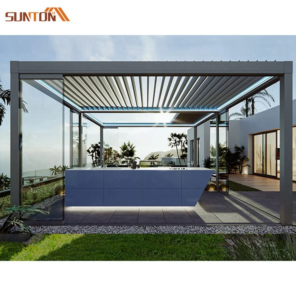Outdoor Garden Modern Aluminum Waterproof Pergola Covers Louver Roof Pergola