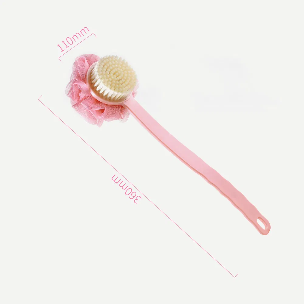 Double Sided Plastic Long Handle Shower Wet Dry Body Rubbing Washing Brush