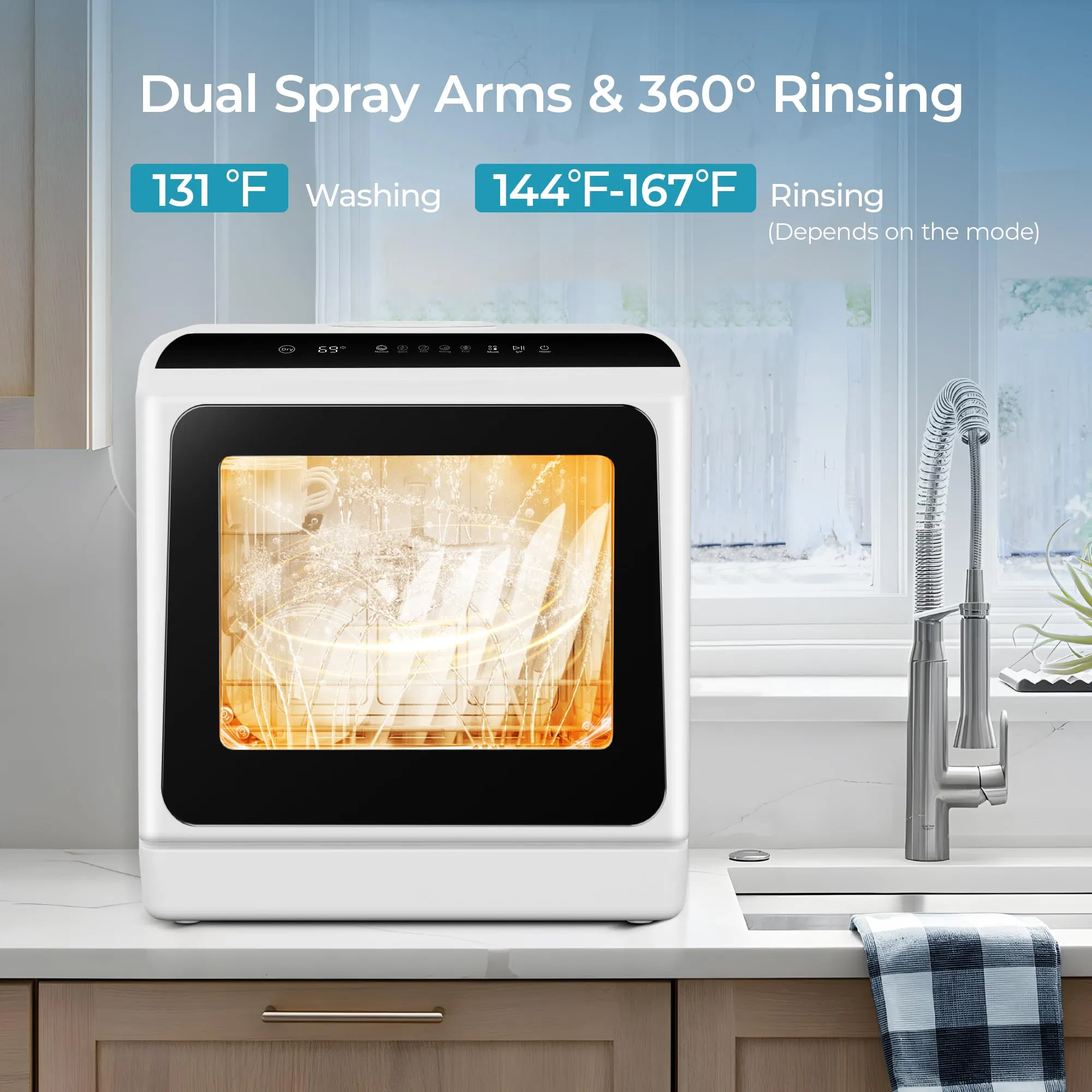 Euhomy Portable Countertop Dishwasher with 6 Wash Programs for Small Kitchens