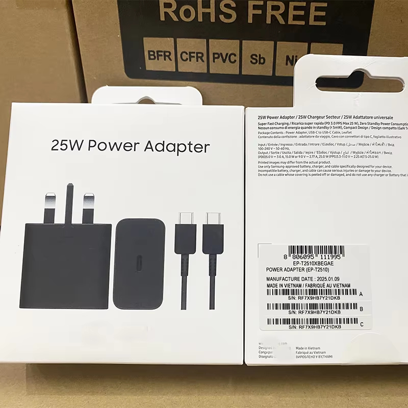 25 Watt Charger Pd Phone Charger Super Fast Charge Black USB-C Power Adapter for Samsung Galaxy S24 S23 S21 S21 Plus T2510