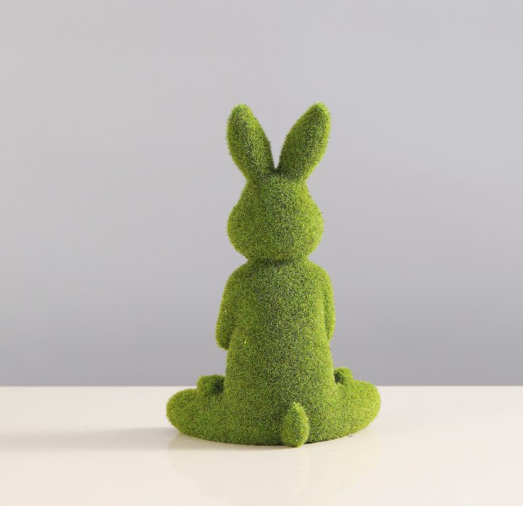 Resin Crafts Easter Bunny Decor Moss Bunny Figurine Flocked Yoga Rabbit Decor for Desktop