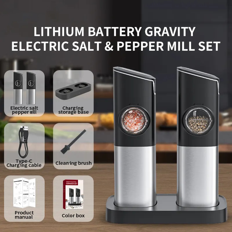 Gravity USB Ceramic Electric Salt and Pepper Mills Set Herb Grinder for Smoke