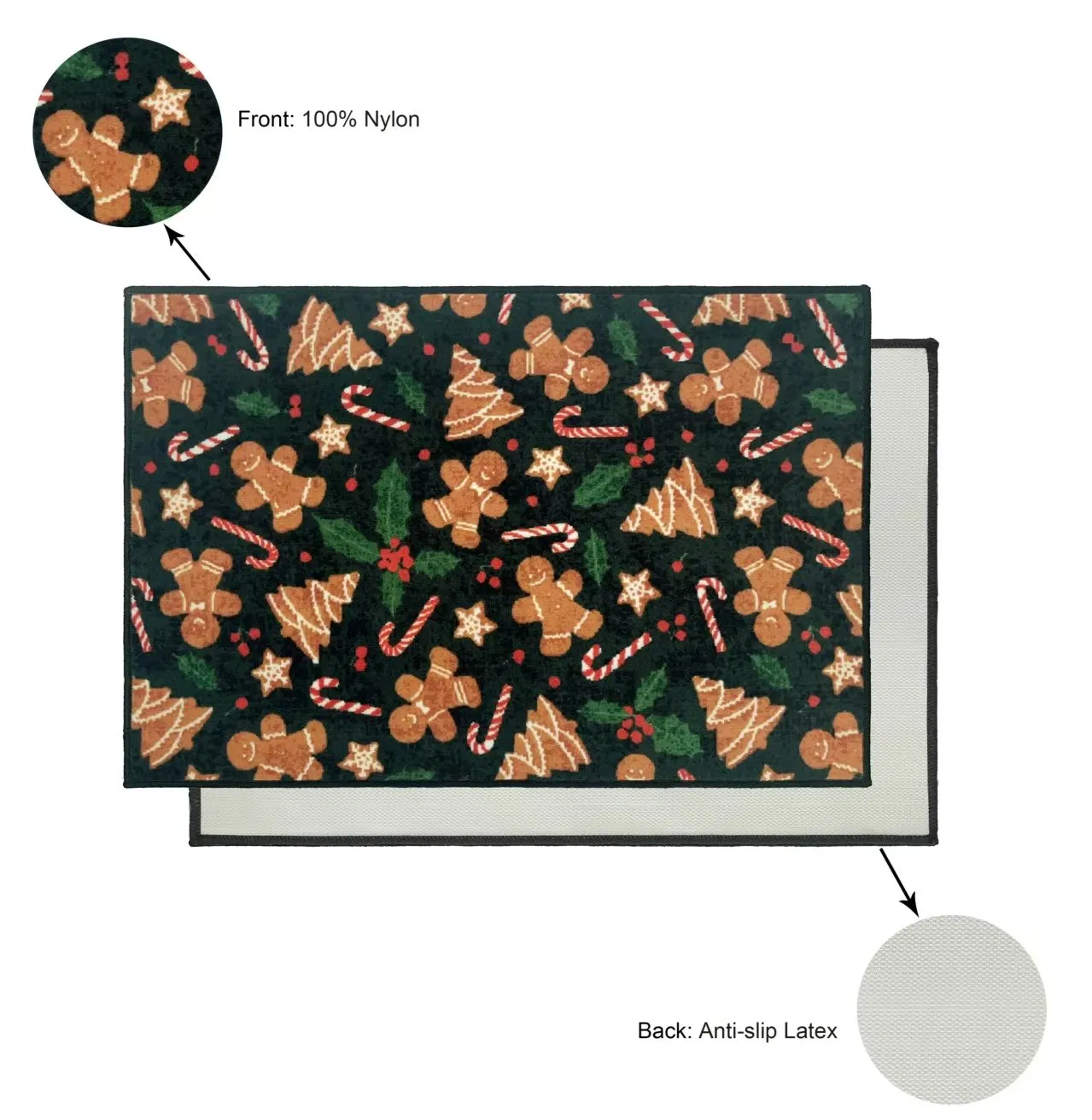 Printed Nylon+Latex Slip Resistant Rubber Backing Entryway Rug for Living Room