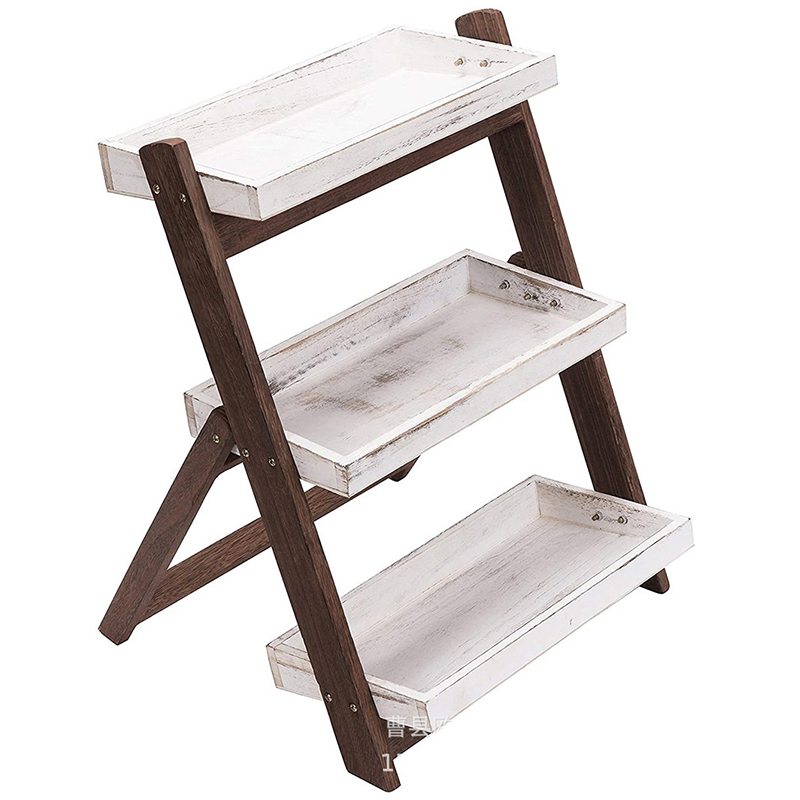 Vintage White Burnt Brown Wood Freestanding Display Shelves Flower Stand Plant Shelf
