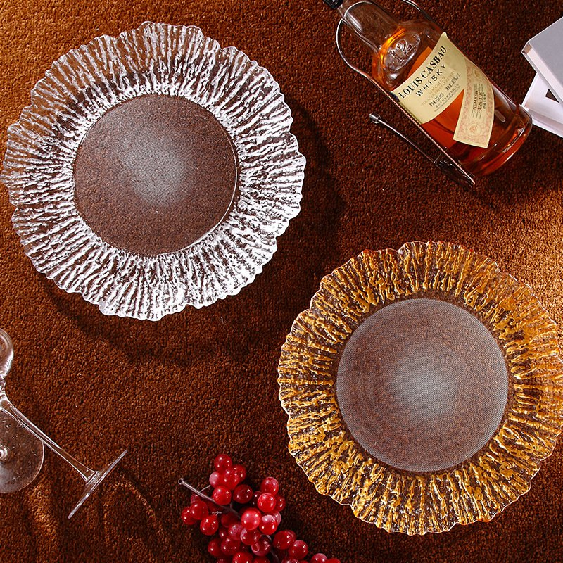 Factory Wholesale Nordic Ins Glass Dishes Western Food Plate Gold Rim
