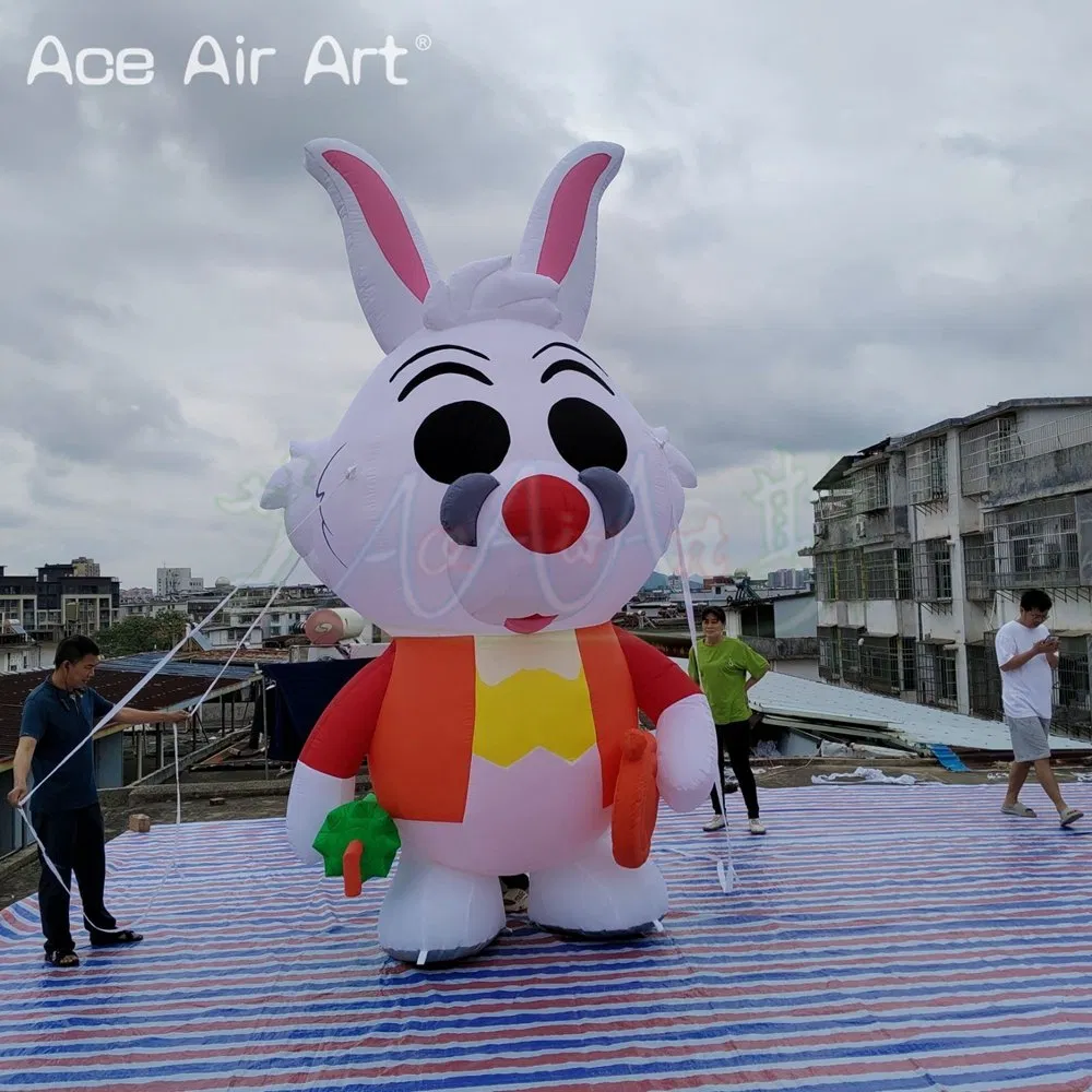 Popular 4mh Inflatable Bunny Rabbits with Umbrella Inflatable Animals Cartoons for Outdoor Decorations Advertising