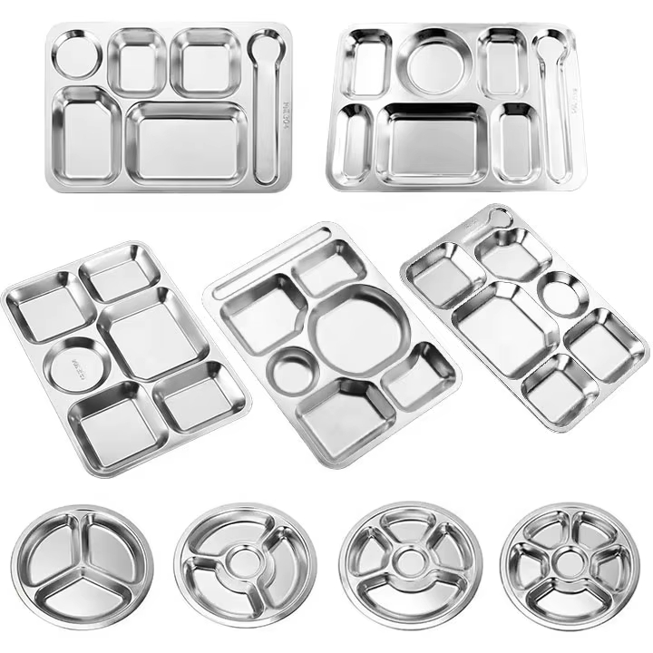 High Quality Customized 304 Stainless Steel Indonesia School Lunch Plate with Lid