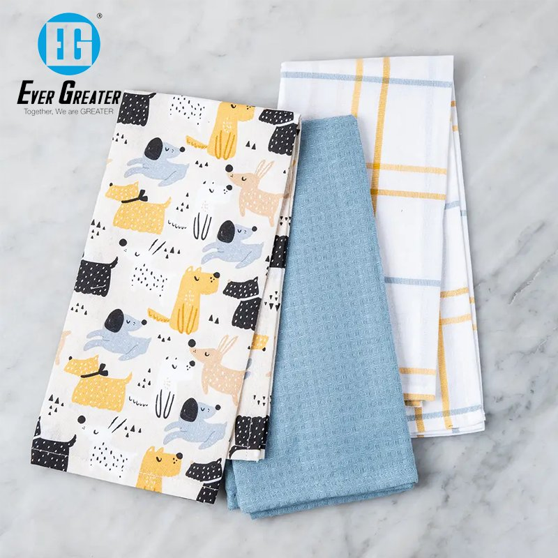 Custom High Quality 100% Cotton Kitchen Towel Set Printed Christmas Kitchen Towels for Wholesale Use