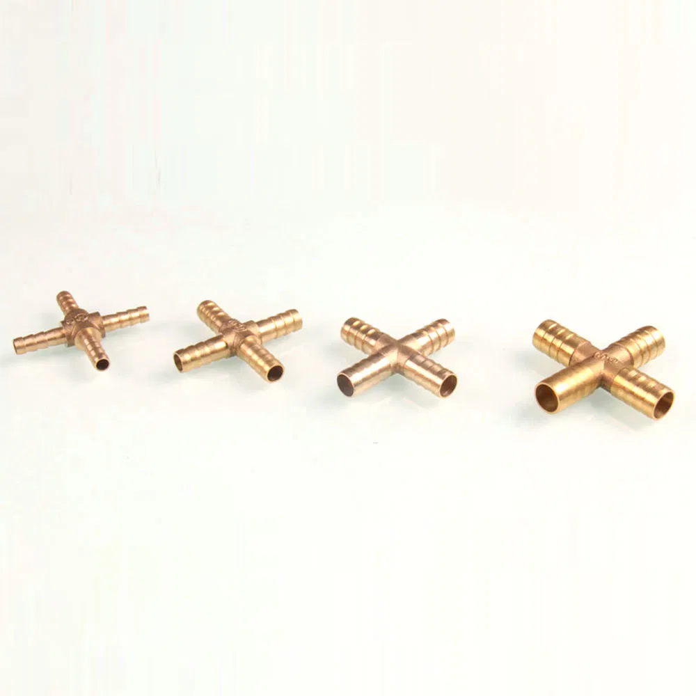 4 Way Brass Hose Barbd Cross Fitting Pipe Fitting for PVC Pipe