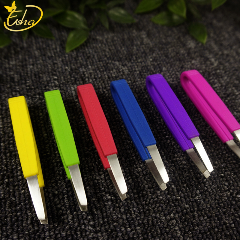 Hair Removal Stainless Steel Silicone Slanted Eyebrow Tweezers