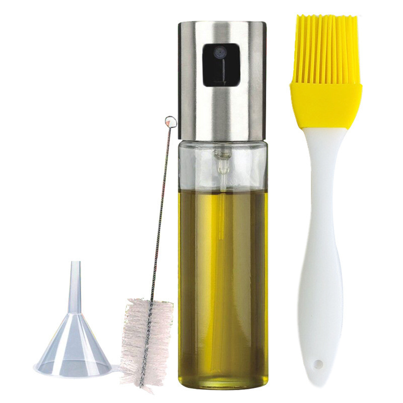 100ml Capacity Amazon Hot Sale Stainless Steel Glass Sauce Dispenser Oil Sprayer Bottle with Silicon Brush