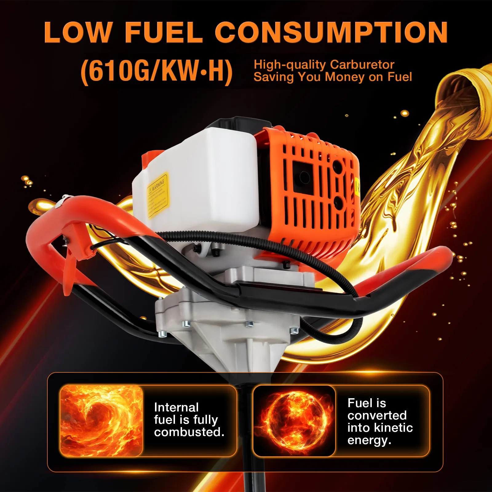 Post Hole Digger, 52cc 1450W Auger Post Hole Digger, Gas Powered Earth Digger with Two Earth Auger Drill Bit 6" & 10" and 3 Extension Rods, for Farmland,