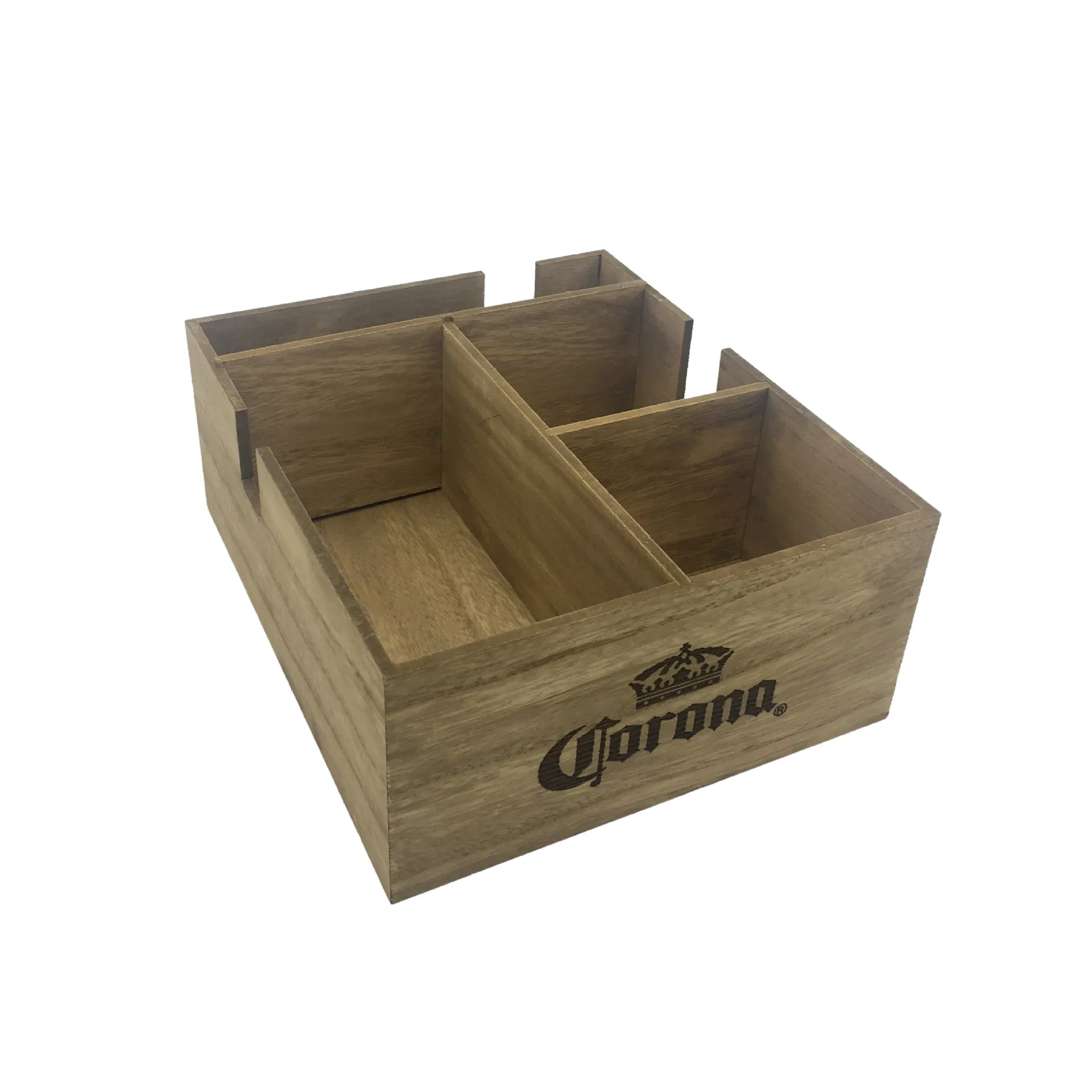 Decorative Square Acacia/Oak Wood Napkin Organizer with Metal Corner Tissue Holder for Bar Tender
