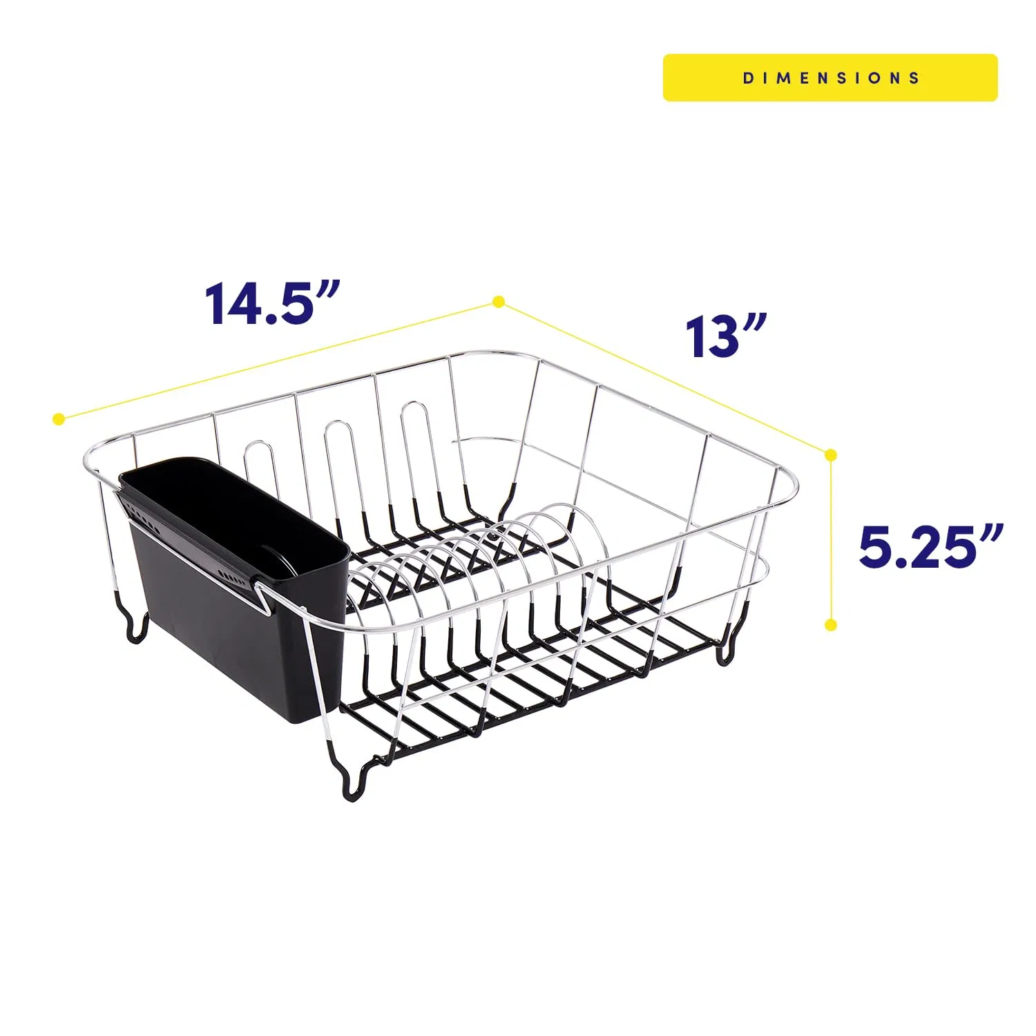 2-Piece Dish-Drying-Rack-Set Utensil-Holder Sink-Fits Compact Black Chrome