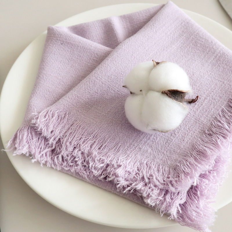 Custom Tea Towels Cotton Embroidery Logo Fringed Absorbent Table Napkin Cloth